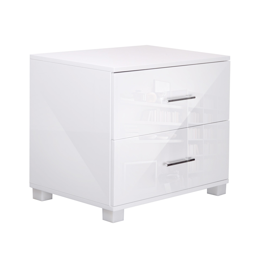 Artiss High Gloss Two Drawers Bedside Table – White